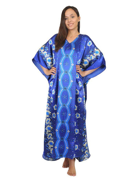 Women's Long Satin Caftan / Kaftan / Muumuu, Twilight Floral Print