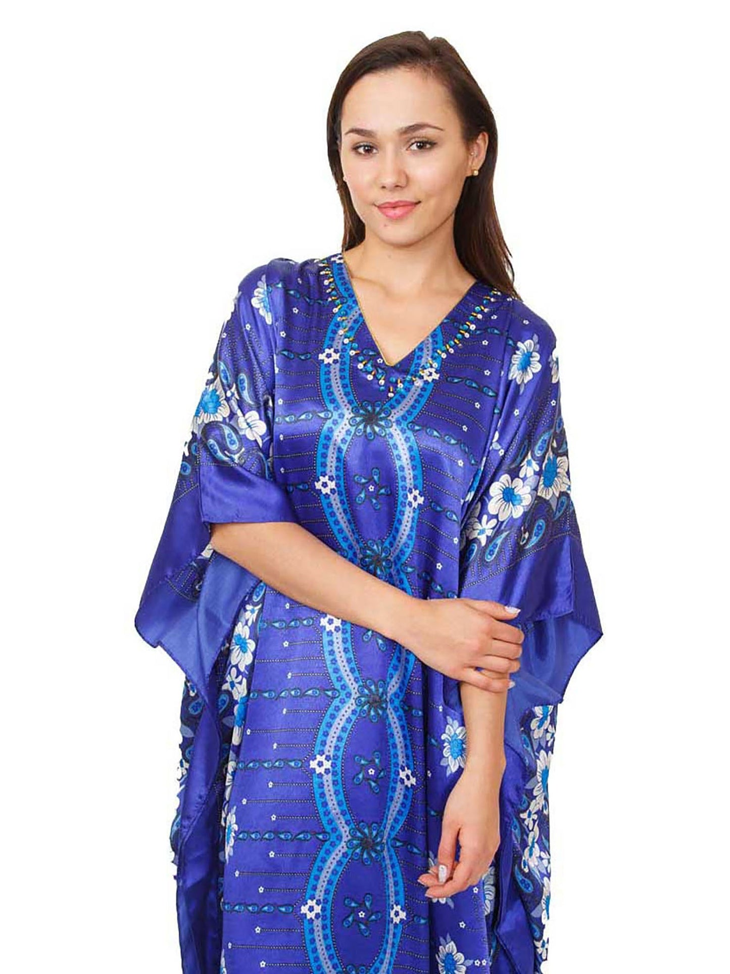 Women's Long Satin Caftan / Kaftan / Muumuu, Twilight Floral Print