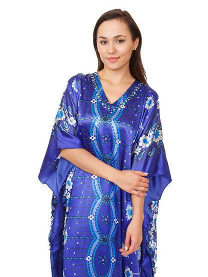 Women's Long Satin Caftan / Kaftan / Muumuu, Twilight Floral Print