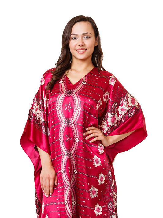 Women's Long Satin Caftan / Kaftan / Muumuu, Cherry Blossom Floral Print
