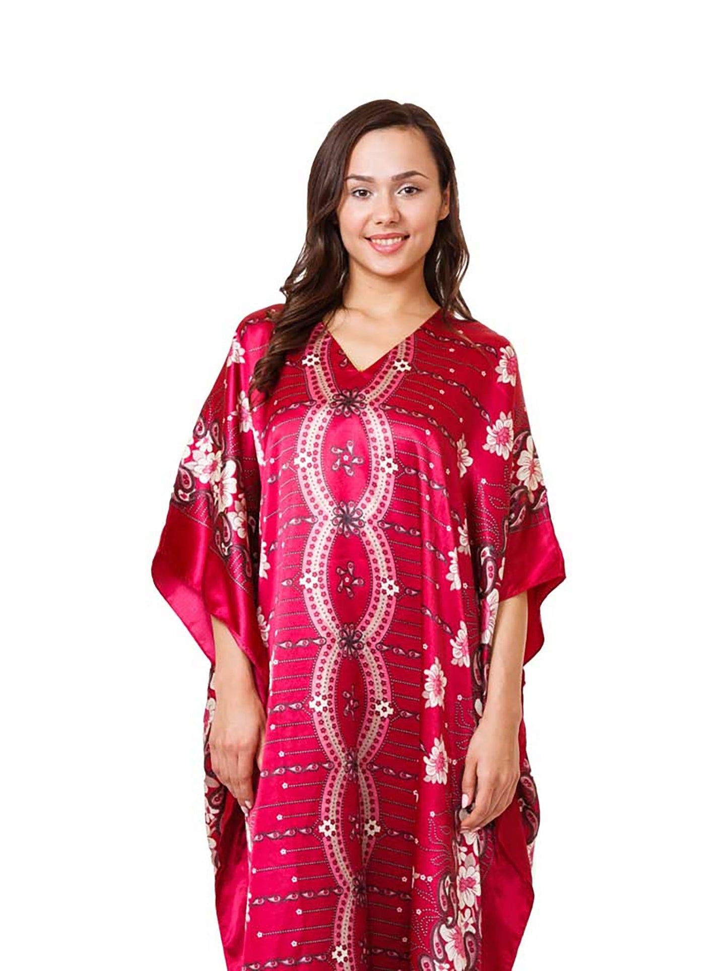 Women's Long Satin Caftan / Kaftan / Muumuu, Cherry Blossom Floral Print