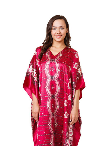 Women's Long Satin Caftan / Kaftan / Muumuu, Cherry Blossom Floral Print