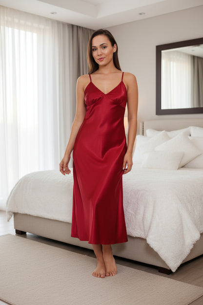 Women's Chemise, Satin, High-Low Style with Matching Lace and Bow