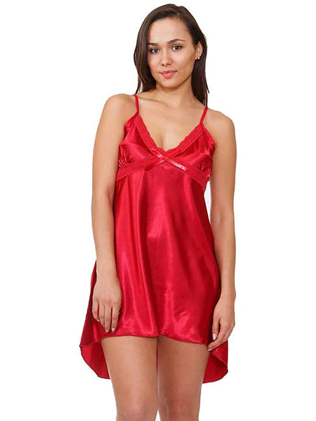 Women's Chemise, Satin, High-Low Style with Matching Lace and Bow