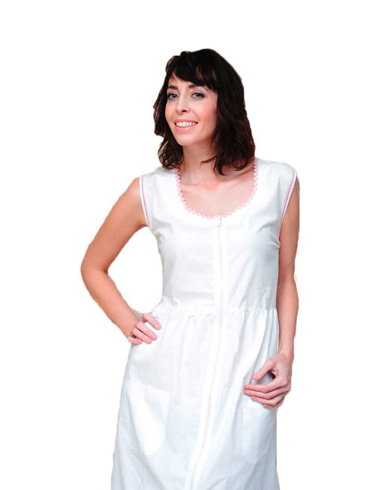 Women's House Dress with Narrow Lace Neckline