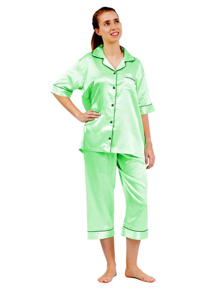 Women's Pajama Set / Pajamas / Pyjamas / PJs, Satin, Cropped Pants with Short-Sleeve Top