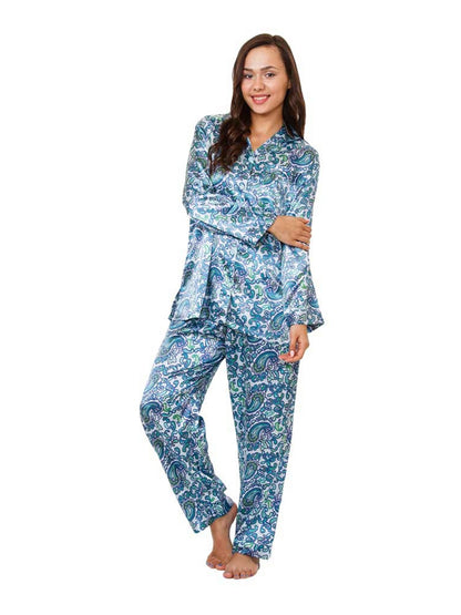 Up2date Fashion Women's Satin Pajama Set Long Sleeve Button Down Sleepwear 2-Piece Silky V-neck PJ Set with Pants
