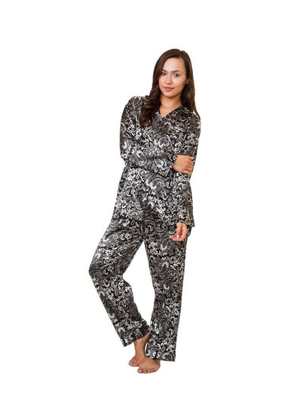 Up2date Fashion Women's Satin Pajama Set Long Sleeve Button Down Sleepwear 2-Piece Silky V-neck PJ Set with Pants