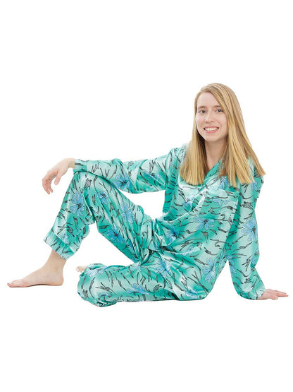 Up2date Fashion Women's Satin Pajama Set Long Sleeve Button Down Sleepwear 2-Piece Silky V-neck PJ Set with Pants