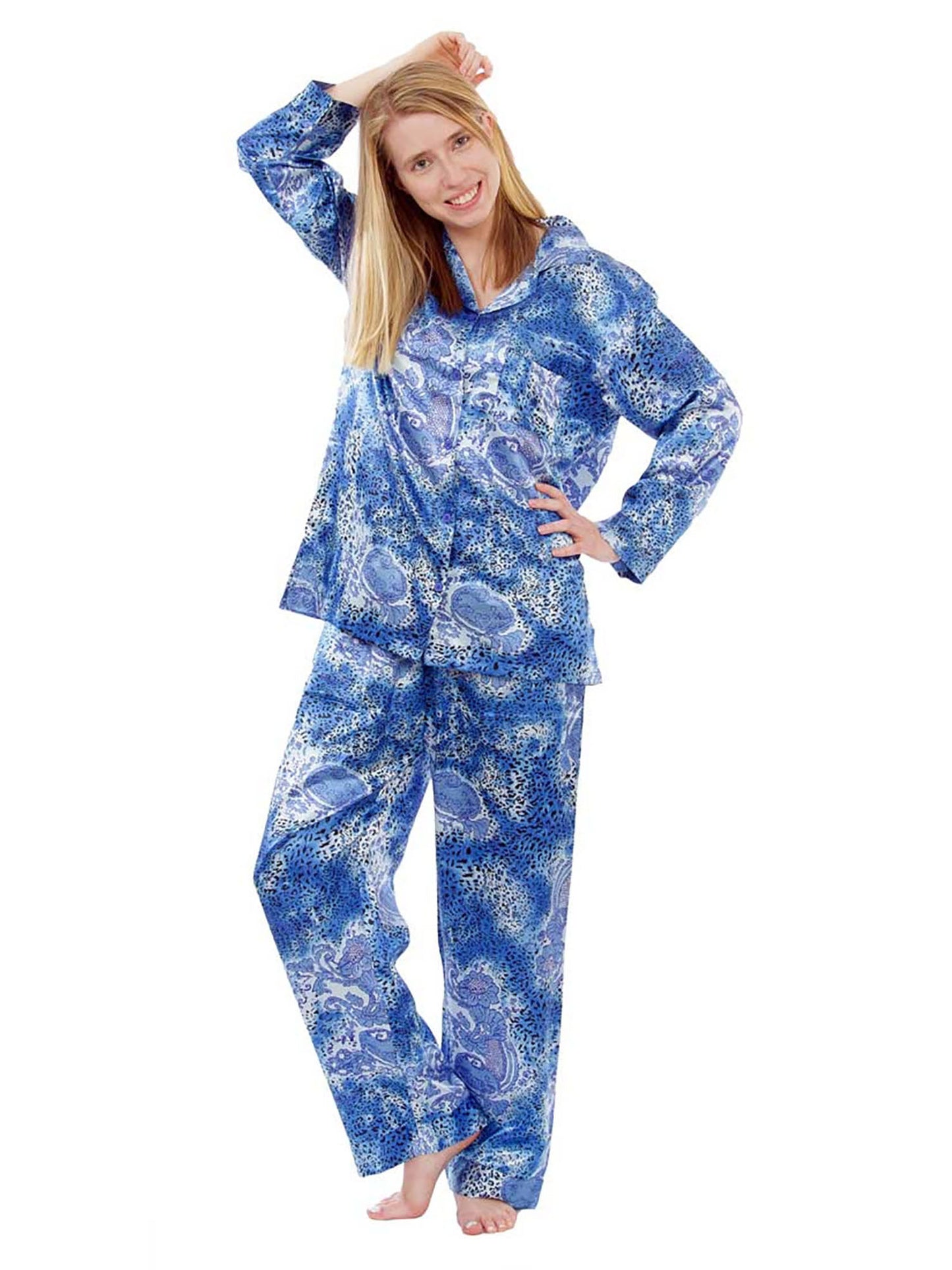 Up2date Fashion Women's Satin Pajama Set Long Sleeve Button Down Sleepwear 2-Piece Silky V-neck PJ Set with Pants