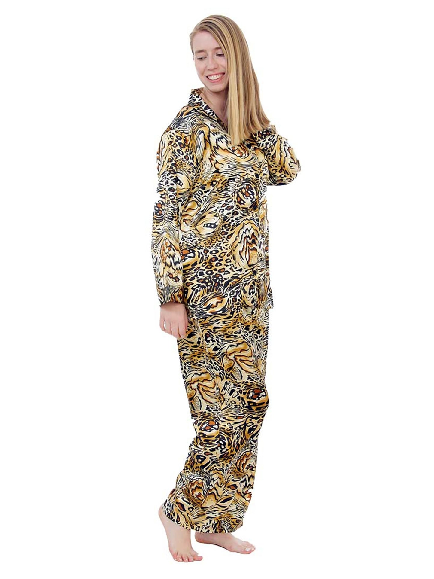 Up2date Fashion Women's Satin Pajama Set Long Sleeve Button Down Sleepwear 2-Piece Silky V-neck PJ Set with Pants