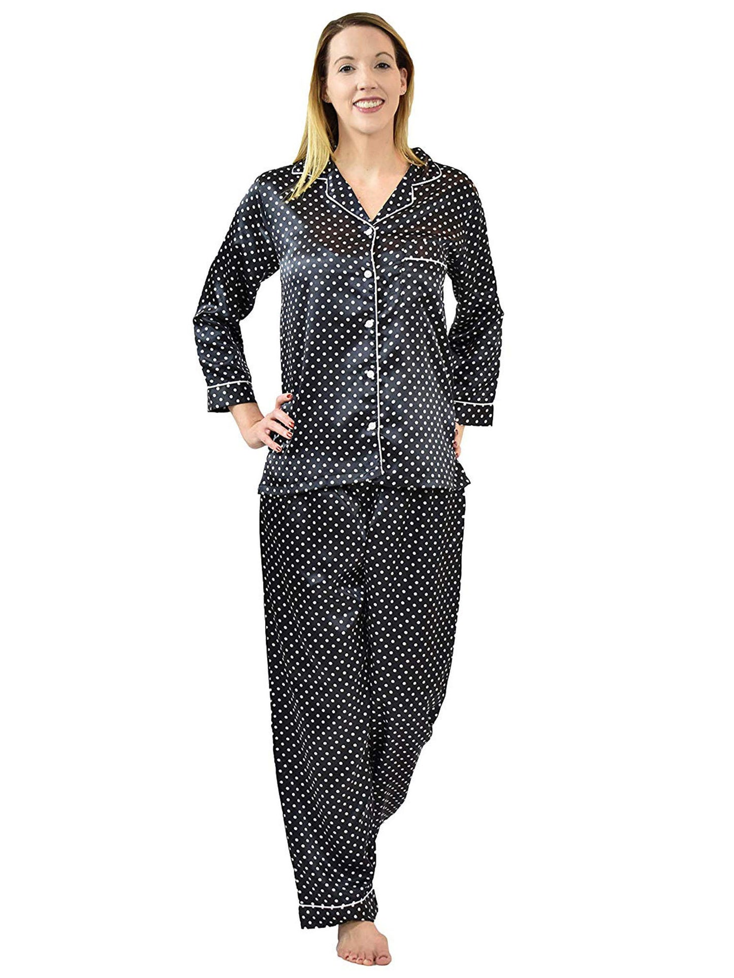 Women's Pajama Set / Pajamas / Pyjamas / PJs, Satin, Long Button-Down